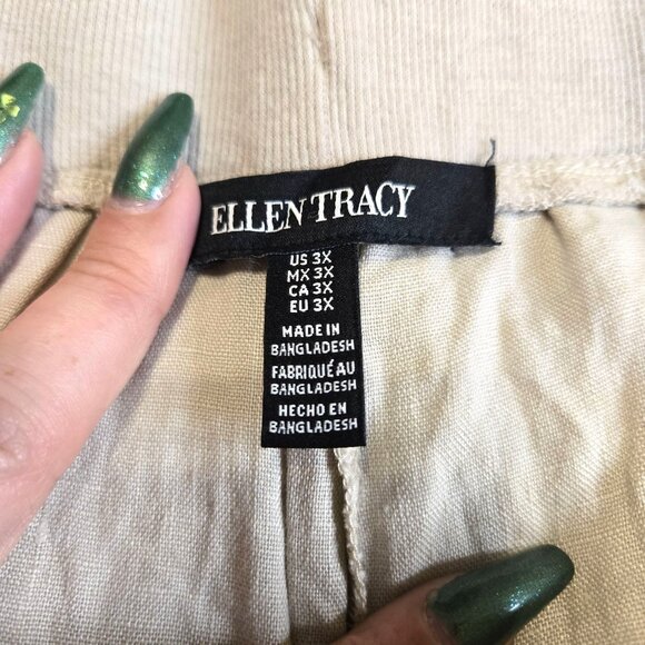 Ellen Tracy Beige 100% Linen Elastic Waist Cropped Pants Drawstring Relaxed Fit‎ - Picture 9 of 11